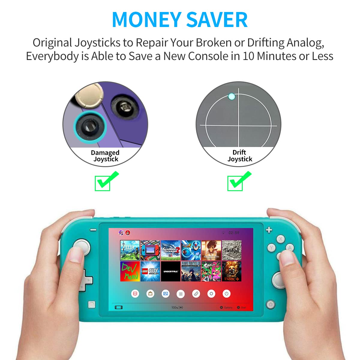 Joystick Replacement for Switch Lite - 19 in 1 OEM Analog Stick Thumbstick Parts Repair Tool Kit Accessories with Y00 Triwing Sc