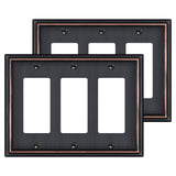 2 Pack Triple Decorator Switch Covers Wall Plate, Oil Rubbed Bronze Metal Material Rocker Switch Plates, 3 Gang Wall Plate for R