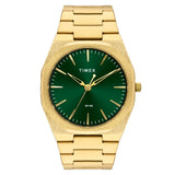 Timex Analog Watch For Man With Green Round Dial & Gold Stainless Steel Bracelet Band Water Resistant Men'S Wrist Watches - Tweg