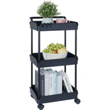 VEVOR 3-Tier Plastic Rolling Utility Cart with Handle, Multi-Functional Storage Organizer with Lockable Wheels, Easy Assemble fo