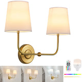 TERLEENART Battery Operated Double Wall Sconce, Cordless Rechargeable Battery Powered 2-Lights Fabric Sconces with Remote Contro