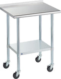 Stainless Steel Table for Prep & Work with Backsplash & Caster 24x30 Inches, NSF Commercial Kitchen Heavy Duty Table with Adjust