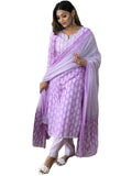 Anni Designer Women'S Cotton Blend Straight Printed Kurta With Pant & Dupatta (Baiyaan Purple_L_Purple_Large),Purple,L