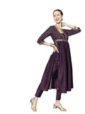 Ziyaa Women'S Art Silk Purple Chinon Flared Kurta And Pant Set(Zikuch3741Andpa-Xl)