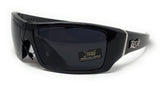 Locs Mens Rectangular Hardcore Black Wrap 63mm Sunglasses (Cursive Logo)