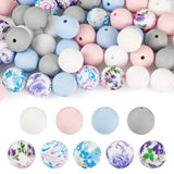 FASHEWELRY 52pcs 15mm Silicone Beads Bulk Assorted Flower Pattern Rubber Bracelet Making Kit Round Focal Beads for Keychain Bead