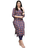 Anni Designer Women'S Cotton Blend Straight Printed Kurta & Pant (Kismis Blue_L_Blue_Large),Blue,L