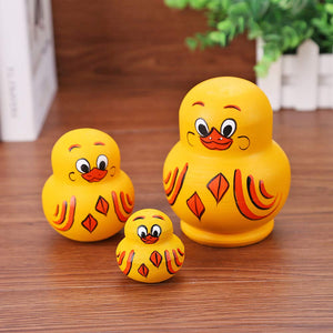 10 Pcs Wooden Yellow Duck Handmade Russian Nesting Dolls Toys, Cute Lovely Animal Matryoshka Stacking Dolls Home Decor, Educatio
