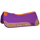 HILASON Western Wool Felt Horse Saddle Pad W/Distressed Wear Leather Hand Tooled | for Horses