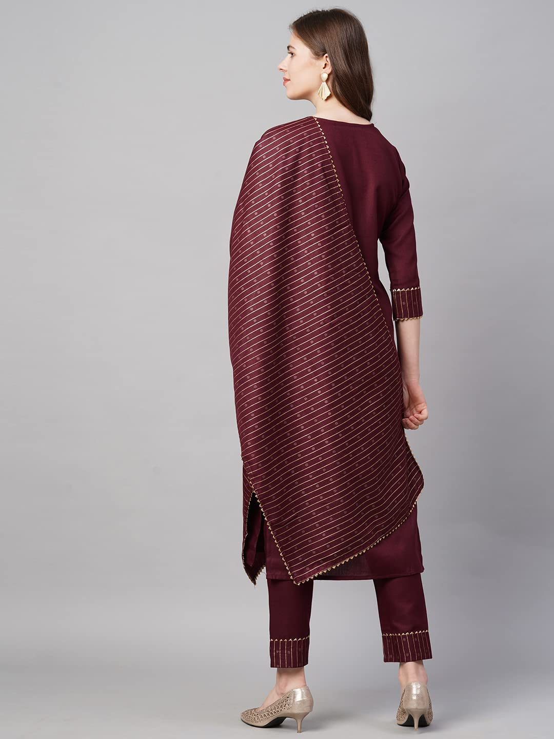Anni Designer Women'S Cotton Straight Kurta With Pant & Dupatta (Kptd-Cot-10069-Maroon_Xl_Maroon_X-Large),Maroon,XL,Cotton,Straight,Pants, Dupatta