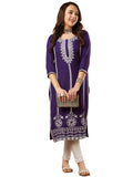 Anni Designer Women'S Cotton Blend Chikankari Embroidered Straight Kurta (Chndru Violet_Xl_Violet_X-Large),Violet,XL