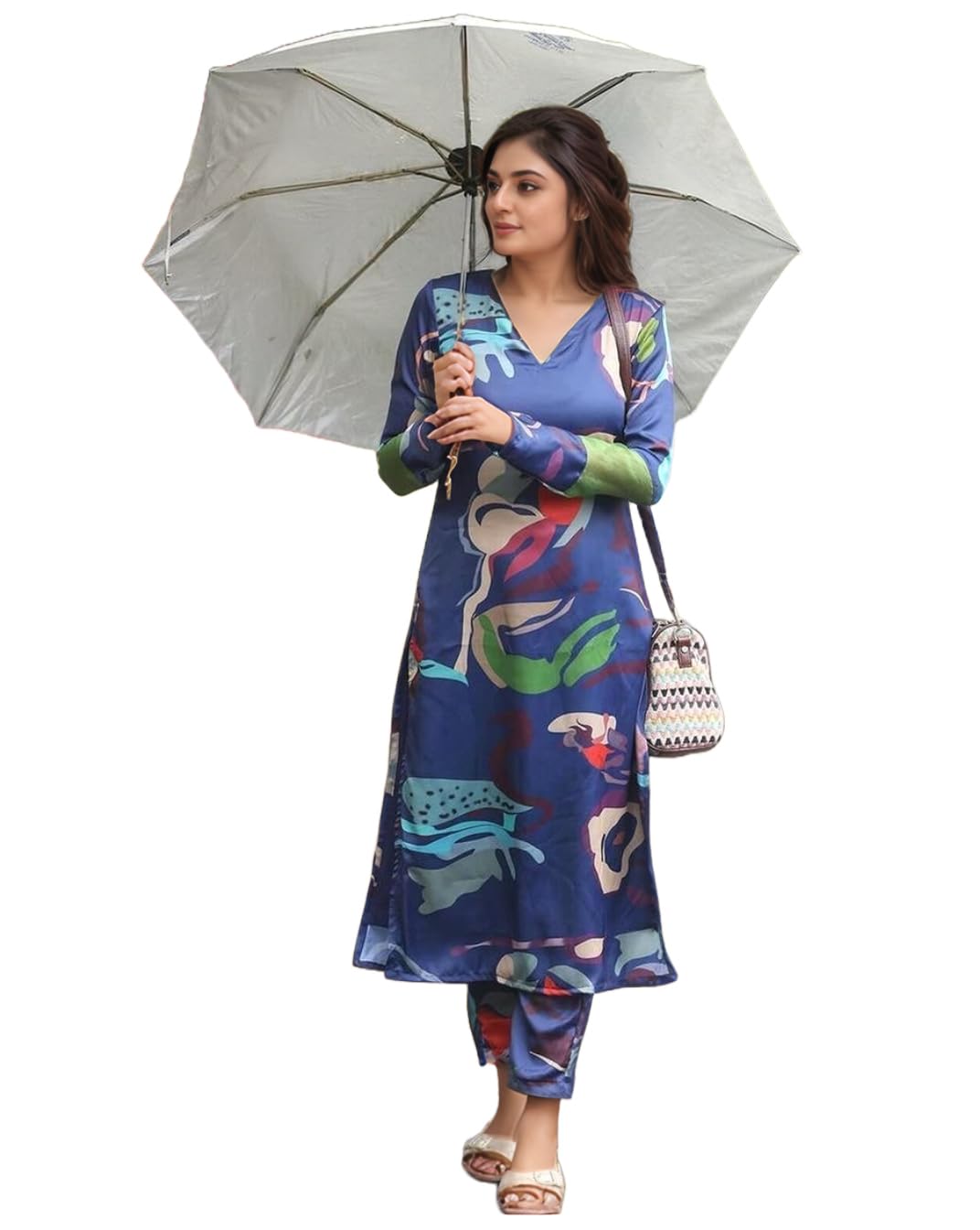 Anni Designer Women'S Rayon Viscose Straight Printed Kurta With Pant (Barish Blue-Vks02_Xl_Blue_X-Large),Blue,XL,,,
