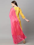 Anni Designer Women'S Cotton Blend Floral Printed Straight Kurta With Pant & With Dupatta (Amd 29-Yellow_S_Yellow_Small),Yellow,S,Cotton Blend,Regular,Dupatta