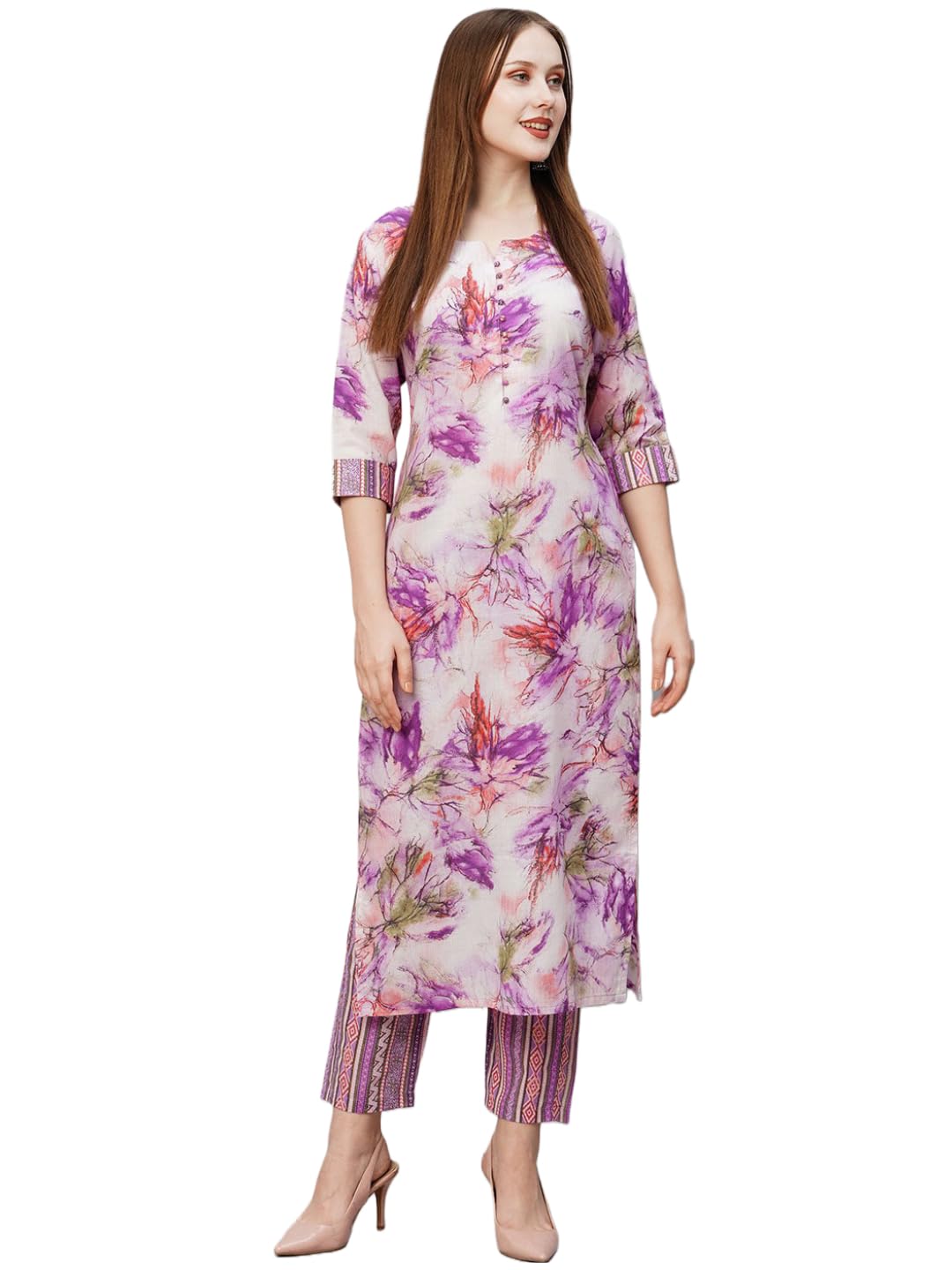 Gosriki Women'S Cotton Blend Printed Straight Kurta With Pant (Ps-Purple-Gs_4Xl_Purple_Xxxx-Large),Purple,4,B0C9QTH5JF