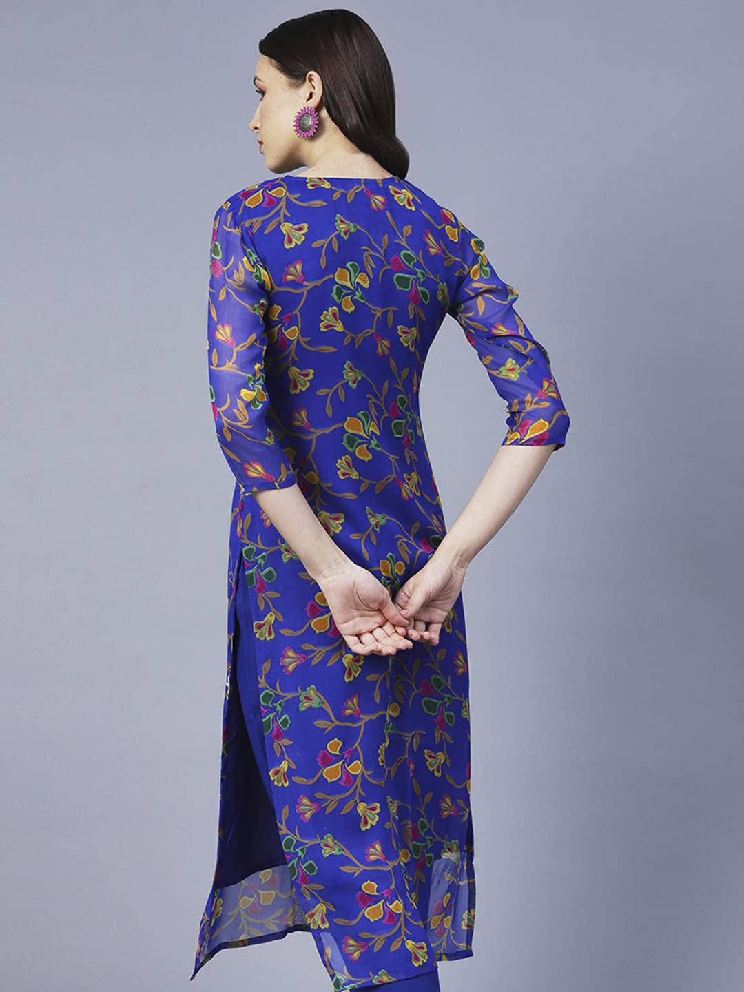 Anni Designer Women'S Printed Georgette Chikankari Embroidered Kurti (Gori-Blue_S_Blue_Small),Blue,S,Georgette,Regular,One Kurta