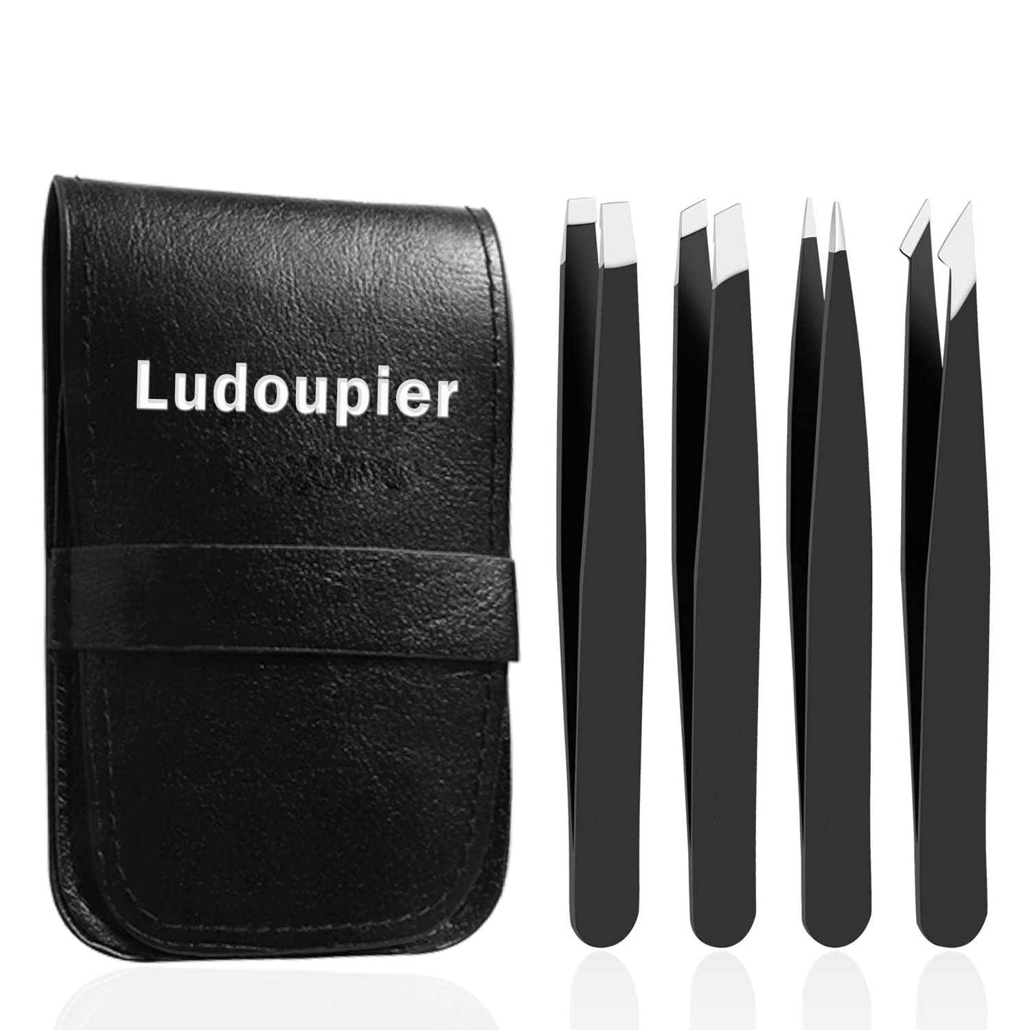 Ludoupier [4+1 Pieces] Tweezers Set With Travel Case, Great Precision Upgrade Professional Anti-Rust Alloy Tweezers For Women & 
