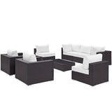 Modway Convene Wicker Rattan 8Piece Outdoor Patio Sectional Sofa Furniture Set in Espresso White