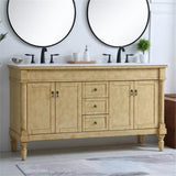 Elegant Decor Lexington 60 Double Marble Top Bathroom Vanity In Antique Beige