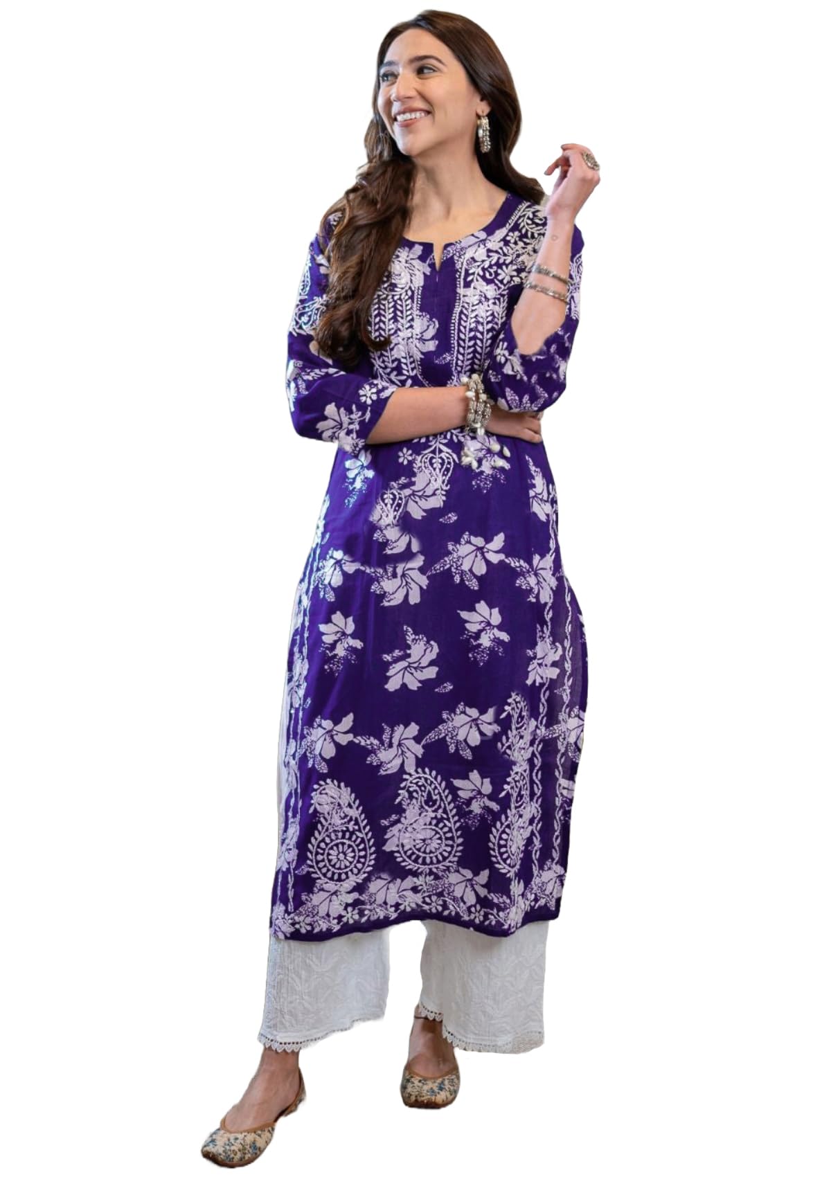 Anni Designer Women'S Rayon Blend Chikankari Embroidered Straight Kurta (Sceros Violet_L_Violet_Large),Violet,L