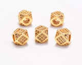 Zircon Pave Rhinestones Big hole (5 Pcs Clear on Gold Diamond Cut Cube Beads (7x7mm)