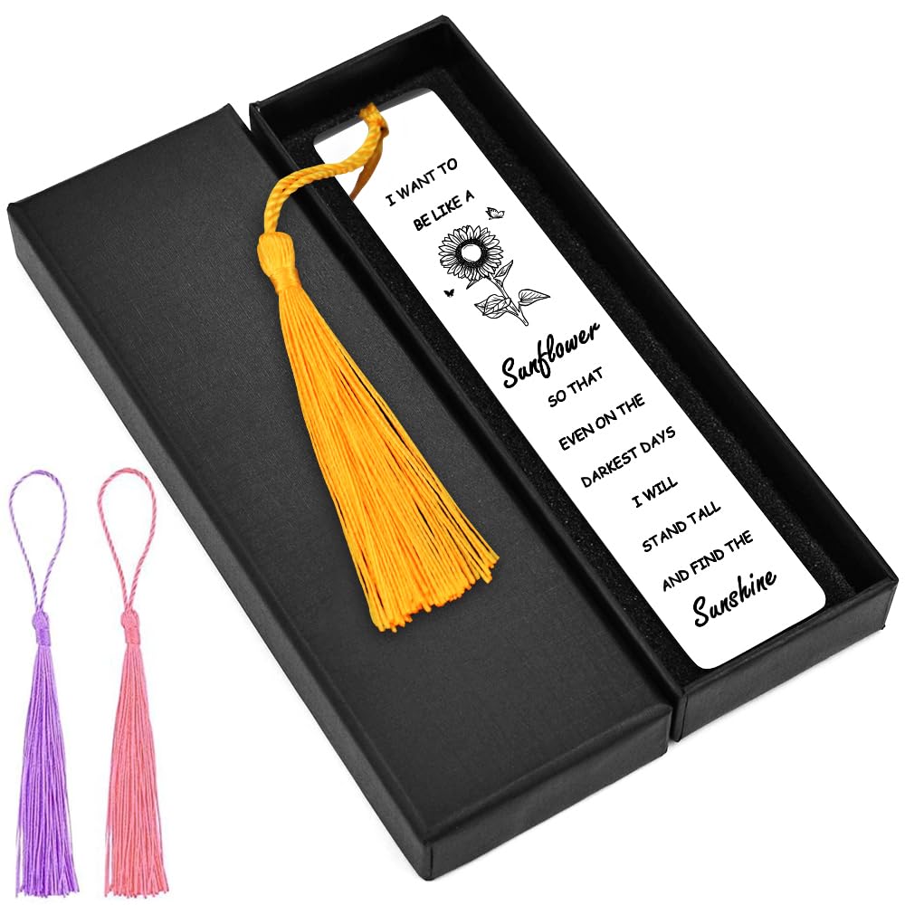 Quimoy Sunflower Gifts for Women Girls, Inspirational Gifts for Women, Sunflower Bookmark with 3 PCS Tassels for Christmas, Birt