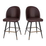 Flash Furniture Lyla Commercial Grade Modern Armless Counter Stools-Brown LeatherSoft Upholstery-26 Barstool-Contoured Backrest-