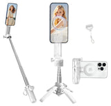 yAyusi Magnetic Compact Mini Phone Selfie Stick, Small Portable Pocket Tripod for iPhone/Android, Magnetic Chuck & Clip 2 in 1, 