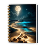 XUNLURY Full Moonlight Beach Notebook, Mystical Celestial Coastal Ocean Journal, Whimsical Moon Star Sky Journal, Nature Lover G