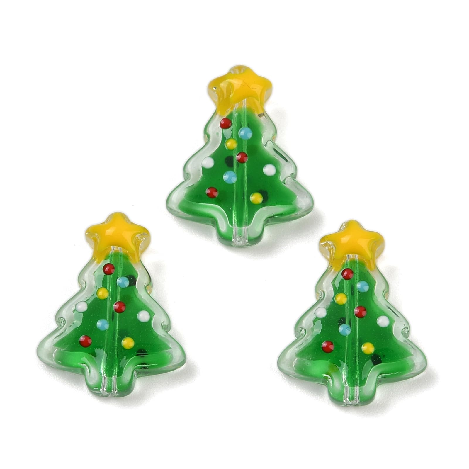 Beadthoven 20pcs Christmas Tree Lampwork Glass Beads with Star Bumpy Handmade Xmas Glass Crystal Beads for DIY Crafts Jewelry Ma