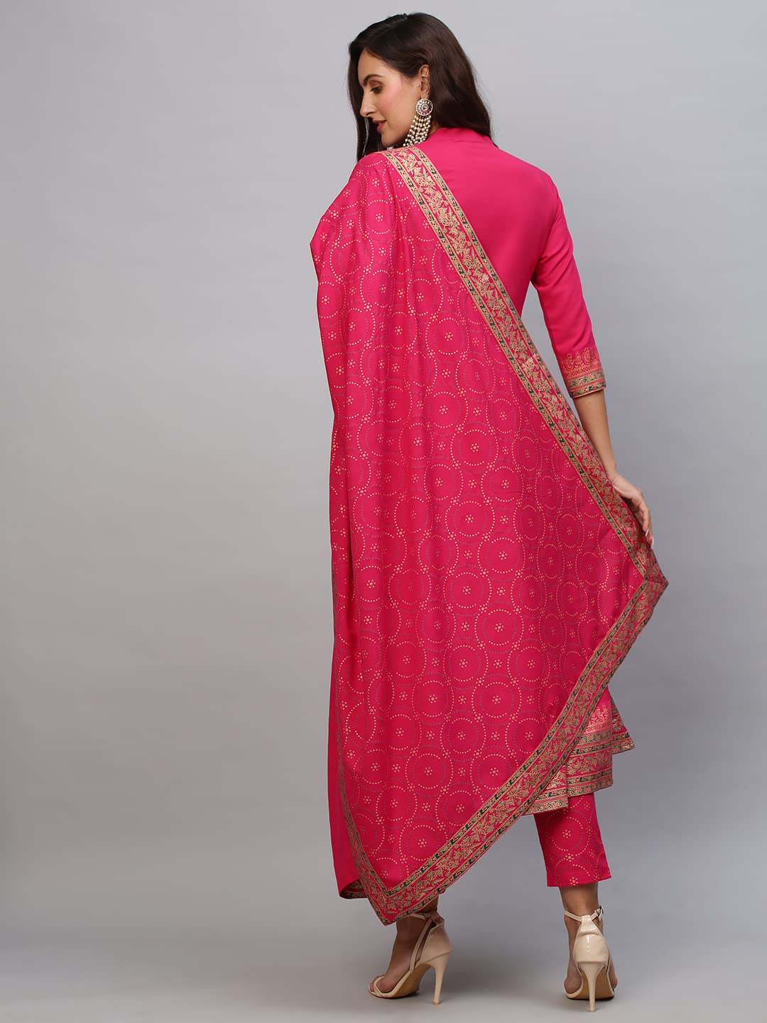 Gosriki Women'S Cotton Blend Solid Anarkali Kurta With Pant & Dupatta (Panchali-Rani-Gs_S_Pink_Small),Pink,,B0BSVD9LT2