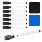 JEFURE 8 Pcs Black Magnetic Dry Erase Markers with Eraser, White Board Mini Dry Erase Markers with Eraser Cap, Fine Point Tip Wh