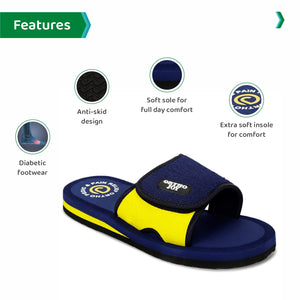 Ortho Joy Extra Soft Doctor Ortho Slippers/Comfortable Slippers For Men || Regular Wear Slippers For Men,Navy Blue-Yellow,13,B0BJ2LDQNG