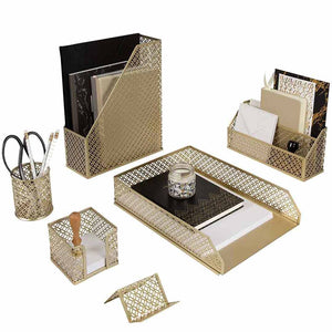 Blu Monaco 6 Piece Cute Gold Desk Organizer Set - Desk Organizers And Accessories For Women - Cute Office Gold Desk Accessories 