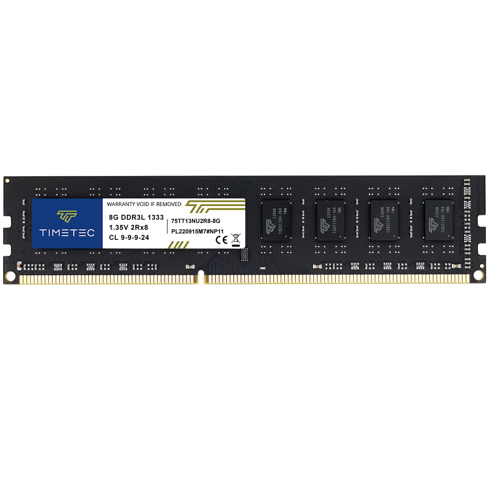 Timetec 8GB DDR3 / DDR3L 1333MHz PC3-10600 Non-ECC Unbuffered 1.5V / 1.35V CL9 2Rx8 Dual Rank 240 Pin UDIMM Desktop Memory RAM M