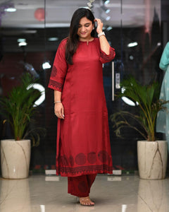 Anni Designer Women'S Rayon Viscose Straight Printed Kurta With Pant (Ramkund Red-Vks01_Xl_Red_X-Large),Red,XL,,,