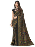 Satrani Women'S Silk Crepe Floral Printed Saree With Unstitched Blouse Piece(2858S2471N_Black & Multi)
