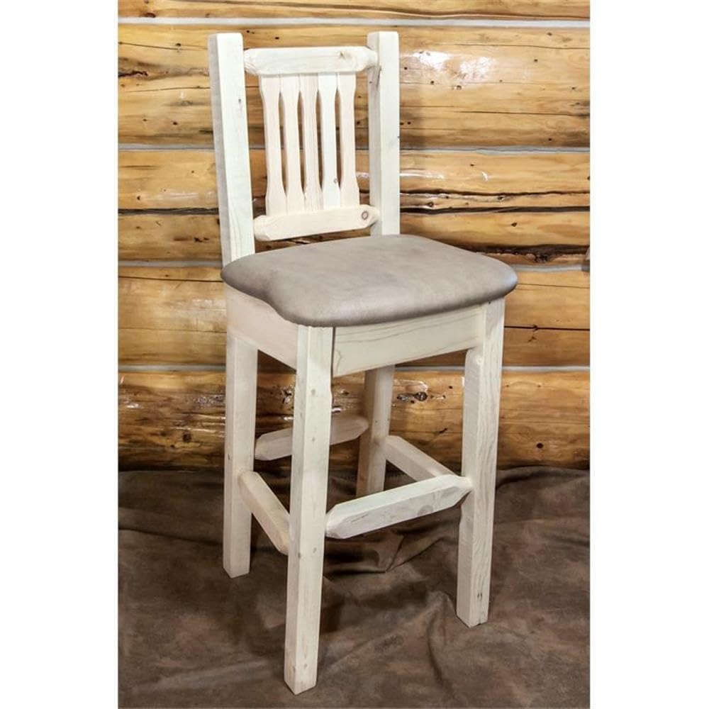 Montana Woodworks Homestead Collection Barstool With Back, Ready To Finish With Upholstered Seat, Buckskin Pattern