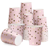 WRAPAHOLIC 50 Pcs Pink Gold Dot Paper Cups - 9 oz Pink and Gold Foil Dots Disposable Cup, Coffee Cup, Hot/Cold Beverage Drinking