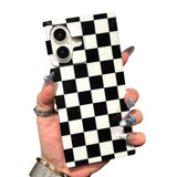 RoyMonkey Checkered Strong Magnetic Case for iPhone 16 Compatible with MagSafe - Rectangular Glossy Checker Checkerboard - Shock