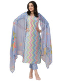 Anni Designer Women'S Rayon Blend Straight Printed Kurta With Pant & Dupatta (Zaggu Blue_M_Blue_Medium),Blue,M