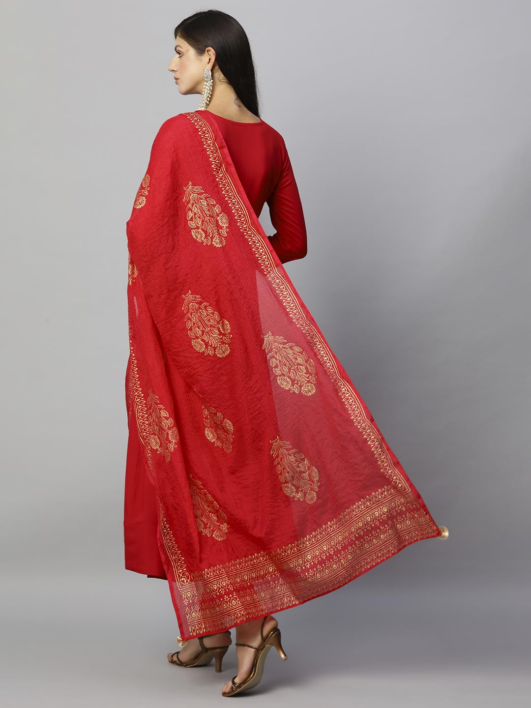 Gosriki Women'S Cotton Blend Solid Anarkali Kurta With Pant & Dupatta (Magic-Red-Nw-Gs_Xl_Red_X-Large),Red,,B0CLH7CM67