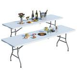 IWDOO 2 Pack Foldable Table 8ft, Plastic Folding Table, Portable Heavy Duty Dining Tables with Lock Function & Carrying Handle, 