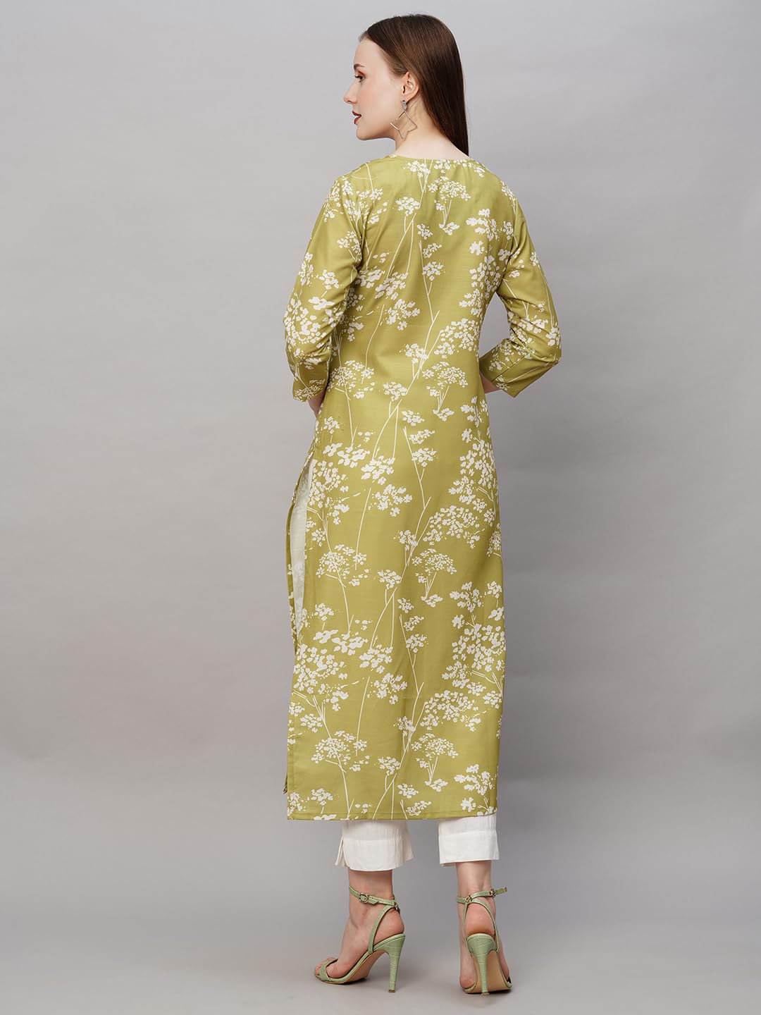 Anni Designer Women'S Cotton Blend Chikankari Embroidegreen Straight Kurta (Rutika-Mehandi_S_Green_Small),Green,S,Cotton Blend,Regular,Kurta