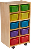 Childcraft Mobile Cubby Unit With Locking Casters, 10 Translucent Color Trays, 19-3/4 X 14-1/4 X 36 Inches