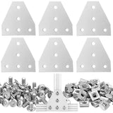 6Sets 2020 Corner Bracket Connectors 5 Hole T Shape Joint Plates for 2020 Series 6mm Slot Aluminum Extrusion Profile Accessories