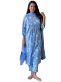 Gosriki Women'S Cotton Blend Straight Printed Kurta With Pant & Dupatta (Paridhi Blue-Gs_M_Blue_Medium),Blue,,B0CBPR9BLR