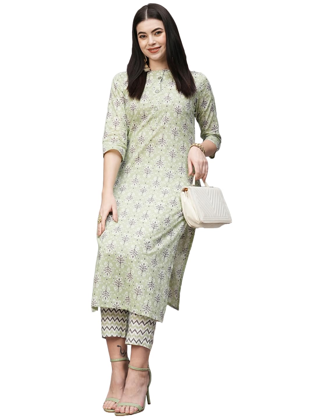 Anni Designer Women'S Cotton Blend Straight Printed Kurta With Pant (Babita Green_Xxl_Green_Xx-Large),Green,2XL