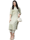 Anni Designer Women'S Cotton Blend Straight Printed Kurta With Pant (Babita Green_Xxl_Green_Xx-Large),Green,2XL