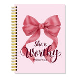 SRWNFOS She is Worthy Pink Lined Spiral Notebook, Funny 160 Pages Ruled Hardcover Christian Notebook, Bible Verse Journal for Bo