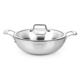 SUNCASA Triply Stainless Steel Kadai with Glass Lid 26cm 3.8L | Heavy Duty Steel Kadhai for Family Cooking